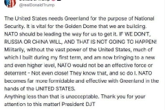 Թրամփը հայտարարել է, որ ԱՄՆ-ին անհրաժեշտ է Գրենլանդիան՝ «Ոսկե գմբեթ» ՀՕՊ համակարգի ստեղծման համար և կոչ է արել ՆԱՏՕ-ին օգնել այդ հարցում